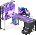 AODK L Shaped Gaming Desk with Hutch 59 Computer Desk with 4 Drawers &amp Storage Shelves Reversible Corner Desk with LED Light &amp Power Outlets Gamer Table for for Home Office Gray Oak