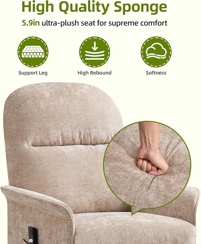 Power Recliner Chair with Remote Control 21 Wide Seat Small Recliners with Side Pocket for Adults Thick Cushions Chair for Living Room &amp Bedroom Tan