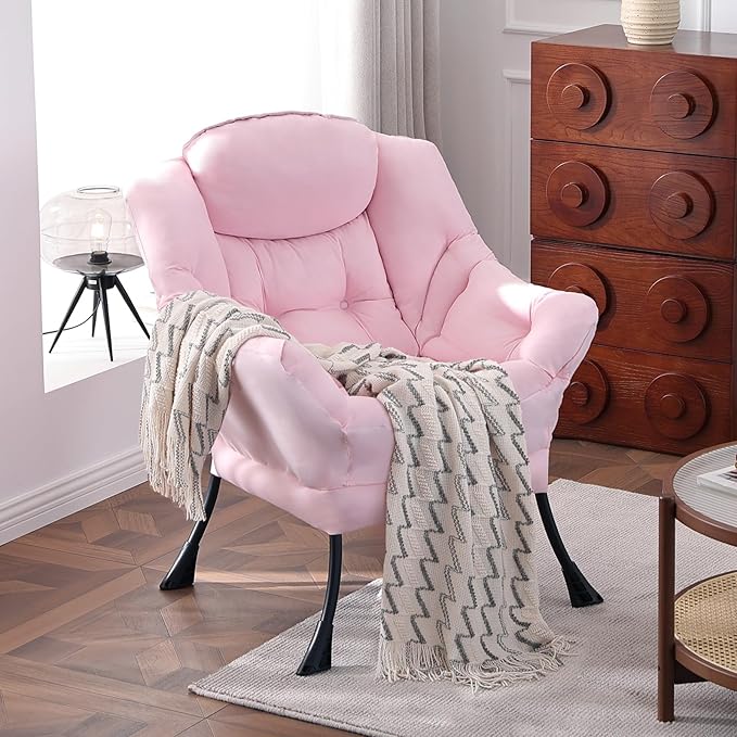 Lazy Chair Large Accent Chair Modern Comfy Armchair Pink Chair for Living Room Bedroom Dorm Room Office Apartment Reading Relaxing Use