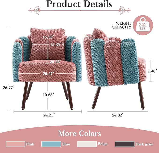 Accent Chair for Bedroom Shell Shaped Vanity Chair with Pillow Living Room Armchair with Removable Petal Backrest Small Single Reading Sofa Set of 2