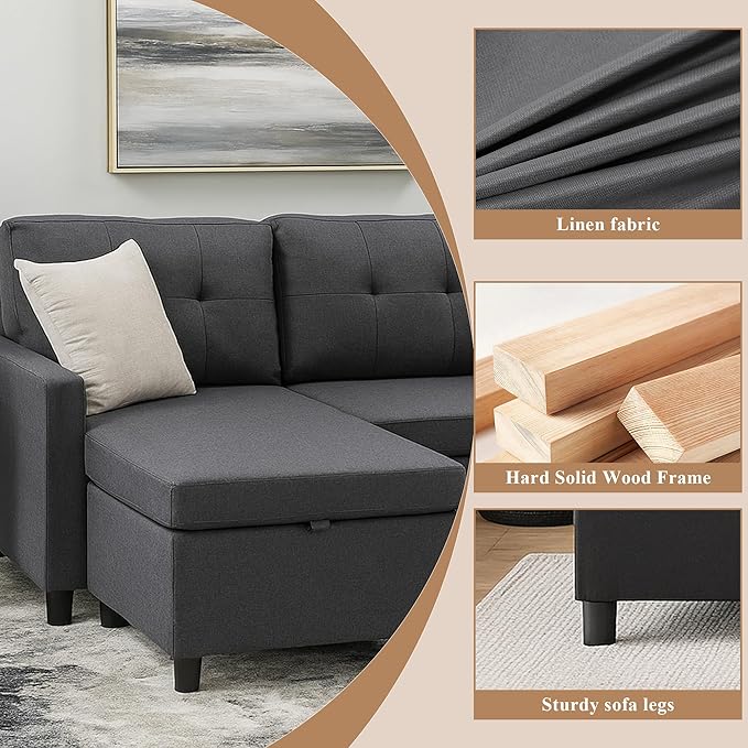 Sleeper Sofa Couch Oversized Pull Out Couch Bed with Storage Chaise Sectional Sleeper Sofa Bed for Living Room (Gray Double)