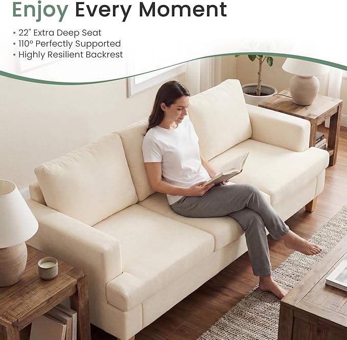 YOUDENOVA Sofa 3 Piece Set Comfy Sofa Loveseat &amp 2 3-Seater Couch with Deep Seats for Living Room Modern Sleeper Couch Beige Chenille