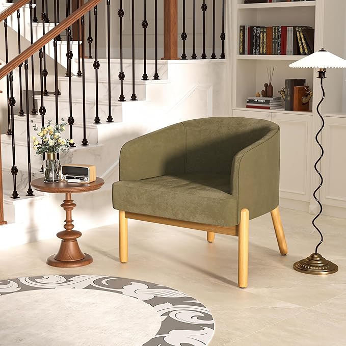 Living Room ChairsLiving Room ArmchairComfortable Accent ChairSolid Wood Legs Load 350 Lbsfor OfficeLiving RoomBedroomApartment(Dark Green)