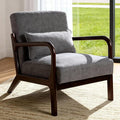 Mid Century Modern Accent Chair with Solid Wood Frame Comfy Reading Lounge Chair with Detachable Lumbar Pillow for Living Room Bedroom Office Vintage Small Wooden Armchair for Waiting Room (Grey)