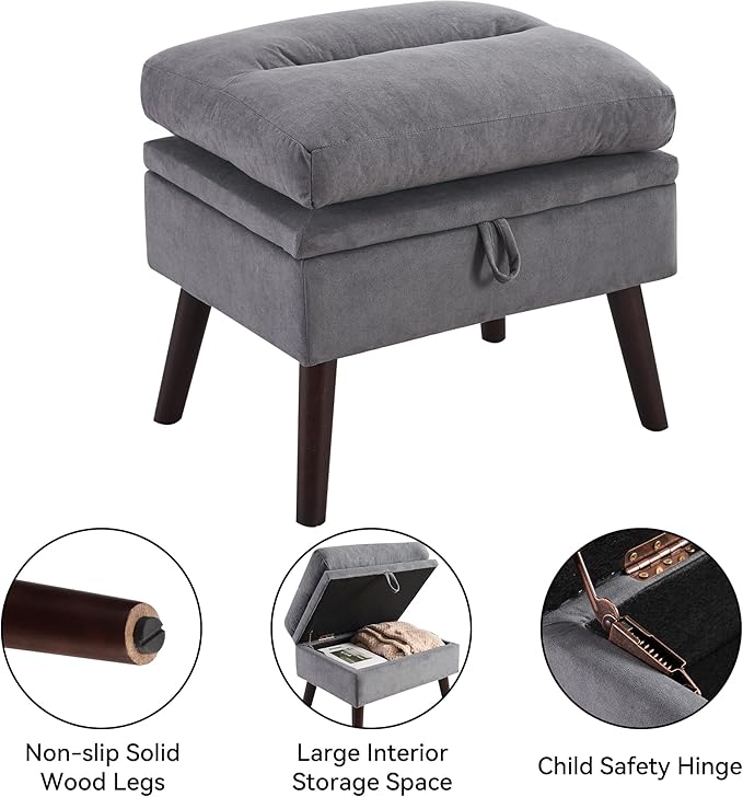 Accent Chair with Ottoman Comfy Reading Chair and Ottoman Set Modern Oversized Velvet Lounge Armchair with Adjustable Backrest for Living Room Bedroom Velvet Dark Grey