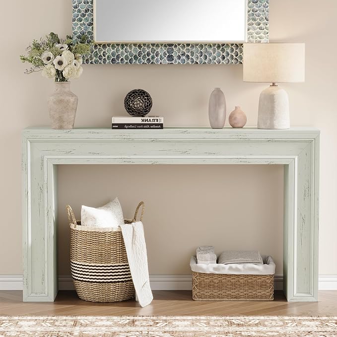 Rresyet 55 Inch Long Console Table Sofa Table Behind Sofa Wooden Entryway Table Farmhouse Entryway Table for Entry Hallway Living Room (White)