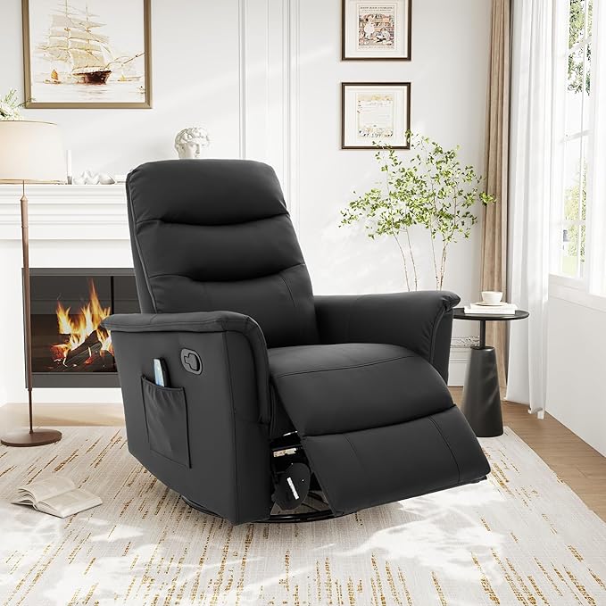 Manual Recliner Chair with Two Adjustable Positions Rocking and Swivel Recliner Rocking Recliner Massage Recliner with 8-Point Massage Function and Adjustable Backrest for Living Room (Black15)