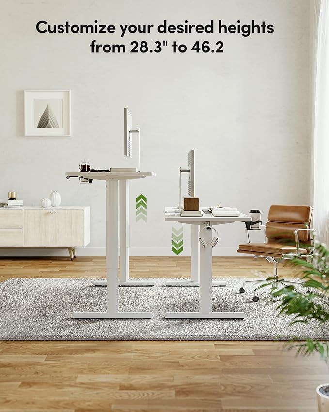 FEZIBO Height Adjustable Electric Standing Desk 44 x 24 Inches Small Stand up Table Sit Stand Home Office Desk with Splice Board White