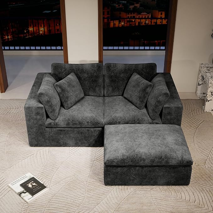 roomfitters 78.8 Modular Sectional Sofa 3-Piece Compressed Cloud Couch No Assembly Required Plush Corduroy Grey