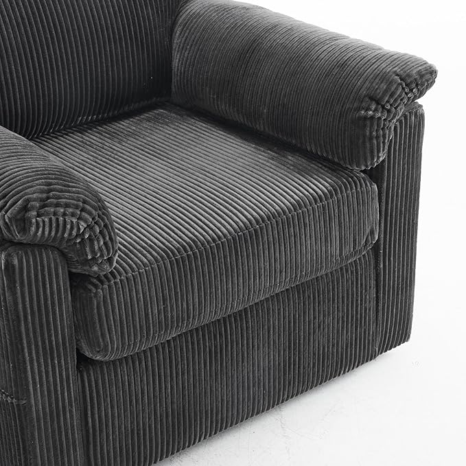Oversized Swivel Chair 33 Corduroy Swivel Armchair Accent Chair for Living Room Mid Century Modern Comfy Thick Padded Arm Chairs Grey