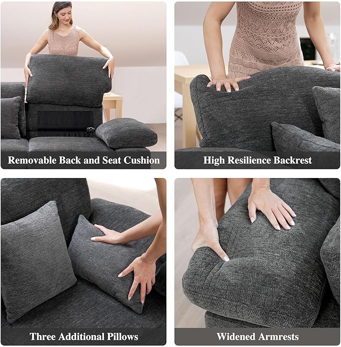 Loveseat Sofa73 Love Seat Couches Living Room Sofa with 3 Pillows Upholstered Comfy Chenille Seat Cushions Bedroom CouchGrey