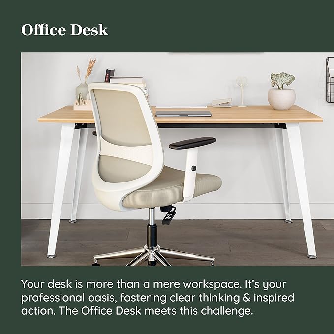 Branch Office Desk - Modern Home Office Desk - Efficient Cable Management and Fast Assembly - Compact Workstation for Home or Apartment - 48” Fog Top - Mirror Base