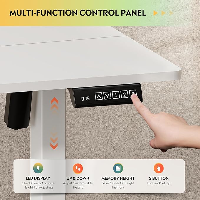 DEVAISE 48 Inch Electric Standing Desk 3 Adjustable Height Stand up Desk for Home Office Ergonomic Sit to Stand Desk with LED TouchscreenHeadphone Hook 3 Memory Preset Computer Desk (White)