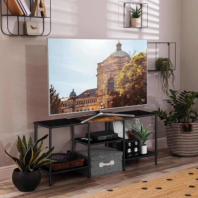 TV Stands for Living Room 50 inch TV Stand with Power Outlet Entertainment Center with Storage 3 Tier TV Console Table for 50 43 40 32 inch TV Black