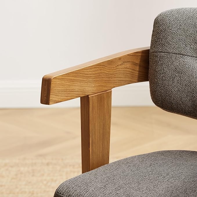 Art Leon Mid Century Modern Dining Chairs - Set of 2 Comfy Fabric Upholstered Dining Chairs Home Office Chair No Wheels Accent Arm Chair with Wood Legs for Kitchen Living Room Bedroom Gray/Walnut