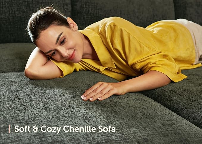 HONBAY Modular Sectional Couch with Storage Seats L Shaped Sectional Sofa with Storage Chenille Sectional Couches for Living Room Green