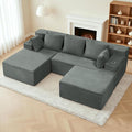 Boneless Couch Cloud Modular Sectional Sofa Modern Convertible L Shaped 3 Seat Corduroy Deep Seat Boneless Couches with 5 Pillows for Living Room Apartment (Dark Gray Left Facing Chaise+Ottoman)