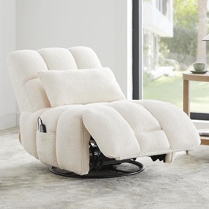 Watson &amp Whitely Oversized Power Recliner Chair for Adults Swivel Rocker Recliner Chair with Lumbar Support Ultra-Comfy Glider Recliner for Living Room Theater Seating Single Sofa Cream
