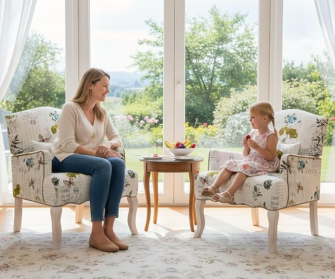 Floral Accent Chair with Arms Linen Fabric Modern Arm Chair with Removable Pillow Upholstered Corner Reading Chair Comfy Single Sofa for Living Room/Bedroom/Fireplace Beige-Butterfly Pattern