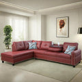 FONTOI Leather Sectional Couch Sofa Modern Nail-Head Design L Shaped Sectional Sofa for Living Room 4 Seat L Couch with Storage Ottoman &amp Cup Holder for Bedroom Apartment Red