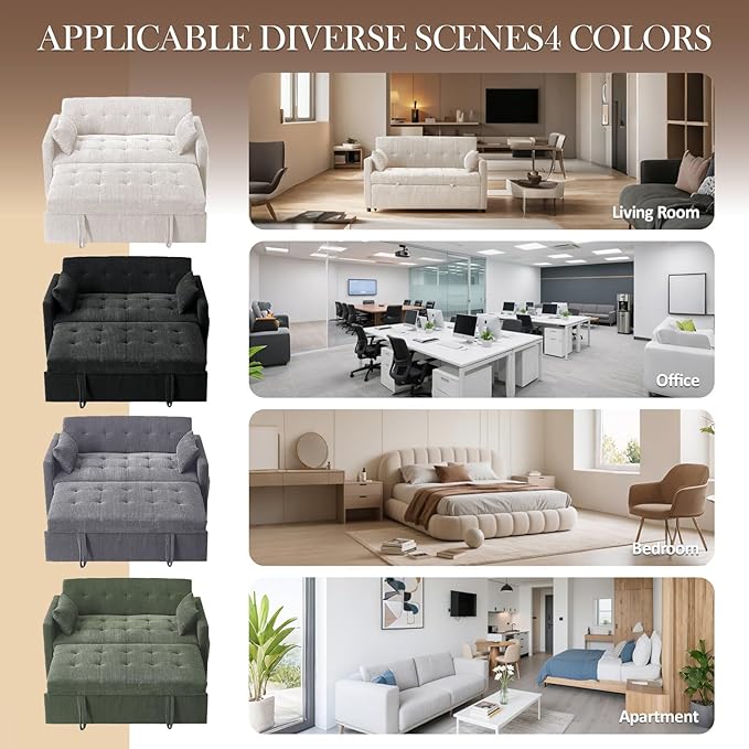 Sofa Bed Loveseat 3-in-1 Sleeper Sofa with Pull Out Bed Pockets and USB Modern 2 Seater Convertible Small Couch for Living Room Bedroom Apartment (Gray Corduroy)