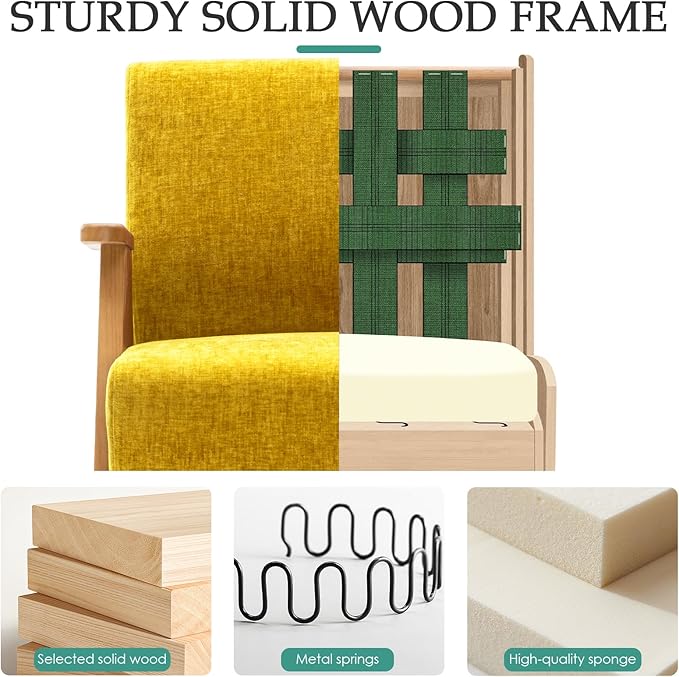2 Pcs Home Accent Chair Mid Century Modern Accent Chair with Wood Frame Lounge Upholstered Armchair Reading Chair Sturdy BaseFor Living Room BedroomOfficeComfy Guest Waiting Room ChairsYellow