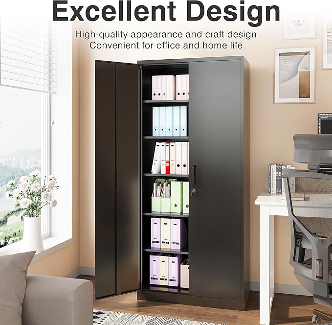 SISESOL Wide &amp Deep Metal Storage Cabinet with 2 Doors and 6 Shelves72x36x18 Garage Storage CabinetTall Black Locking Metal Cabinets with LockSteel Locked Cabinets for HomeOfficeGarageSchool