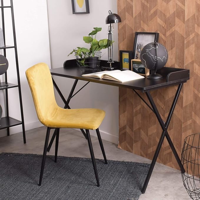Homy Casa Modern Black Computer Desk with X-Frame Metal Legs 47.2 x 19.7 Writing Table Raised Edge Minimalist Home Office Workstation