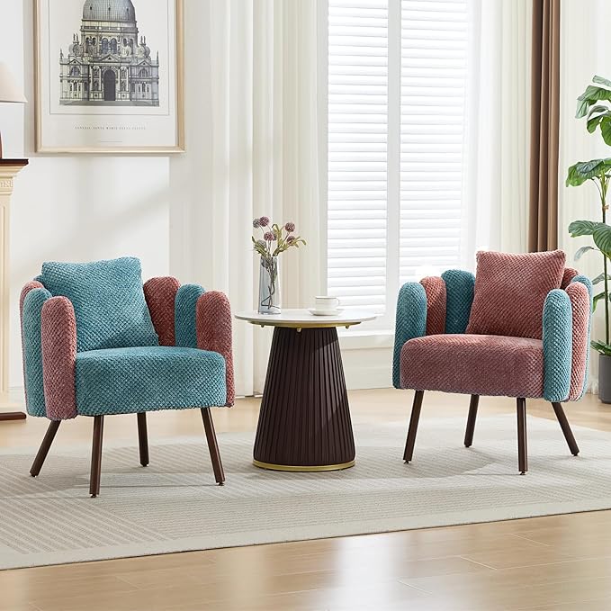 Accent Chair for Bedroom Shell Shaped Corduroy Vanity Chair with Pillow Living Room Decorative Armchair with Removable Petal Backrest Small Single Reading Sofa for Makeup Nail Office