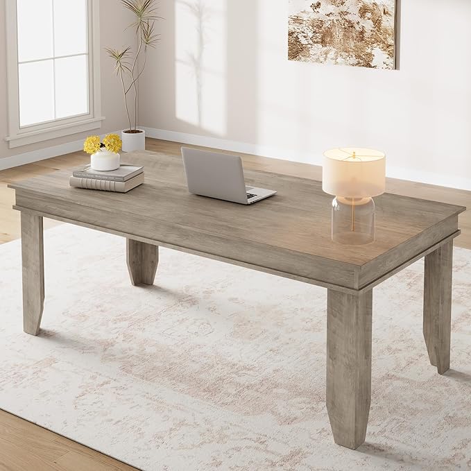 71 Inch Executive Desk Large Black Computer Desk with Sturdy Thick Legs Modern Farmhouse Home Office Desk 180cm Spacious Writing Table for Study Professional Workstation Furniture Rectangular