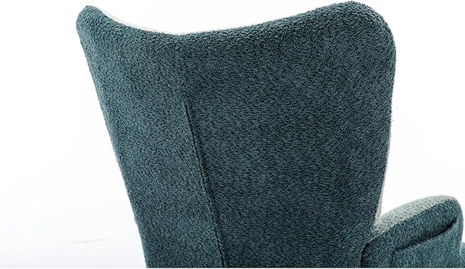 Modern Patchwork Accent Chair with Solid Wood Armrest and Feet Mid-Century Modern Accent Sofa Fabric Sofa Chair for Living Room Bedroom Studio Comfy Side Armchair for Bed (Green+Dark Green)