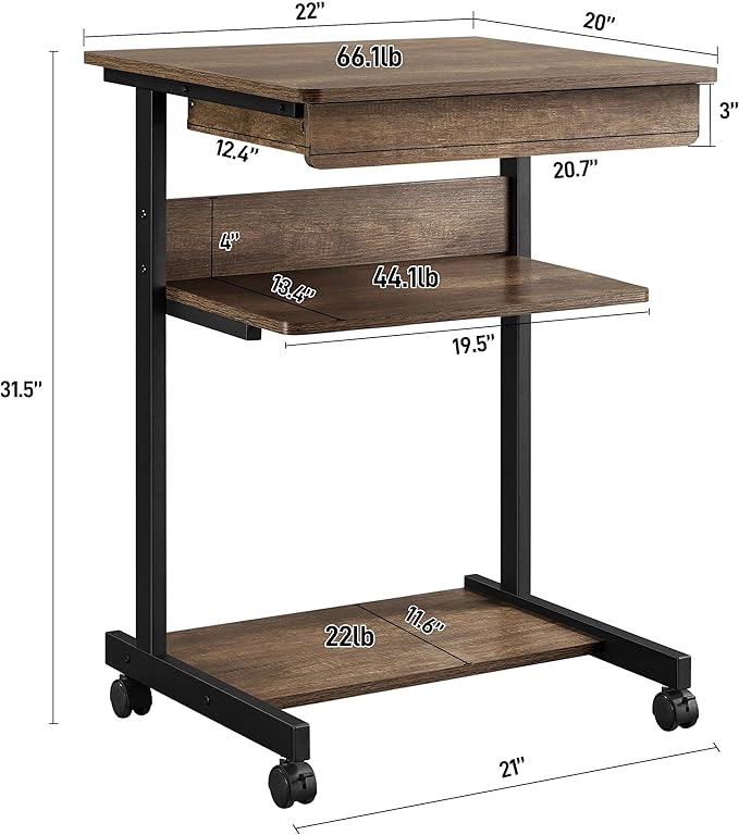 Topeakmart Rolling Computer Desk for Small Spaces Laptop Computer Desk with Wheels Mobile Standing Desk Compact Student Bedside Table Taupe Wood