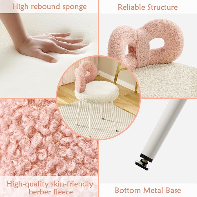 Vanity Chair with Back for GirlNo WheelsSmall Modern Upholstered Accent Chair with Cute Bow Backrest for Living RoomComfy Makeup Chair for Bedroom Pink 2Pack