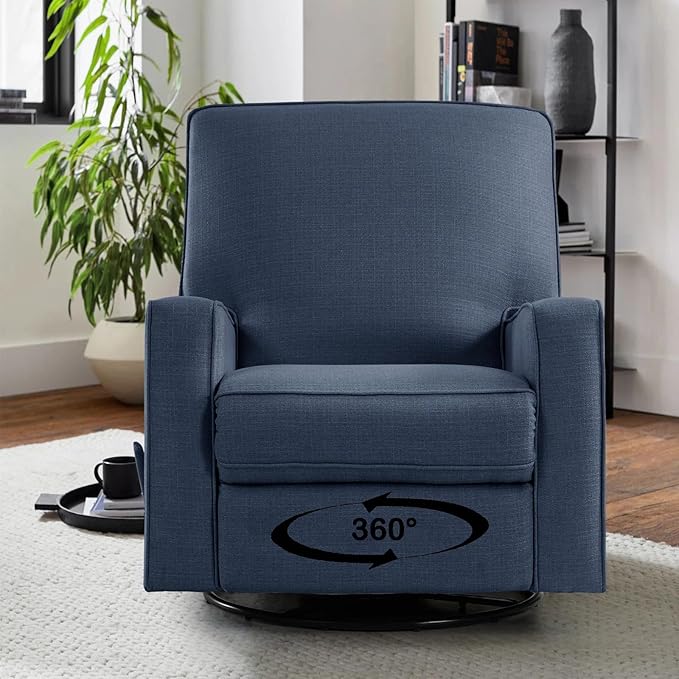 Harkawon Swivel Rocker Recliner Chair Glider Rocker Recliner Rocking Chairs Nursery Fabric Chair with High Back Deep Seat for Living Room Bedroom Blue