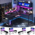 L Shaped Gaming Desk with Power Outlets &amp LED Lights 49'' Reversible Computer Desk with Hutch &amp Pegboard &amp Display Cabinet Corner Home Office Desk with Drawer &amp Keyboard Tray &amp S