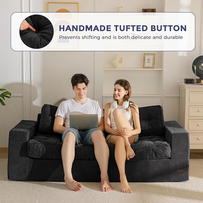 MAXYOYO Boneless Sofa Couch 75 Oversized Loveseat Sofa Tufted Floor Couch Bean Bag Chair for Living Room Bedroom Apartment Sofa in a Box No Assembly Needed Black