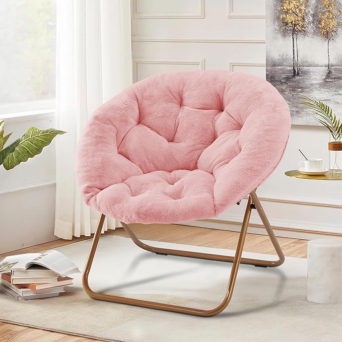 Simple Deluxe Comfy Chairs for Bedroom Faux Fur Saucer Chair for Adults Oversized Comfy Soft Saucer Chair Padded Lazy Chair for Living Room Dorm Rooms Pink