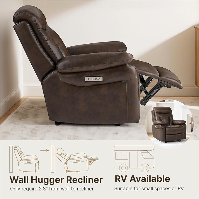 Power Recliner Chair Wall Hugger Recliner with Adjustable Headrest and Footrest Dual Motor Electric Faux Leather Reclining Sofa with USB/Type-C Charging for RV Living Room Bedroom