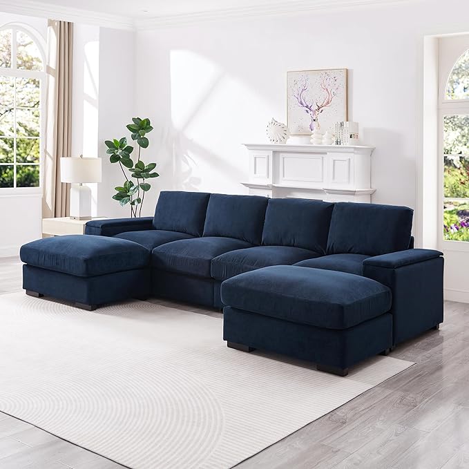 122 Oversized Modular Sectional Sofa Cloud Couch with 2 Ottomans Comfy Corduroy Upholstered Deep Seat Large U Shaped Lounge Sofa&ampCouches with Hidden Arm Storage Box