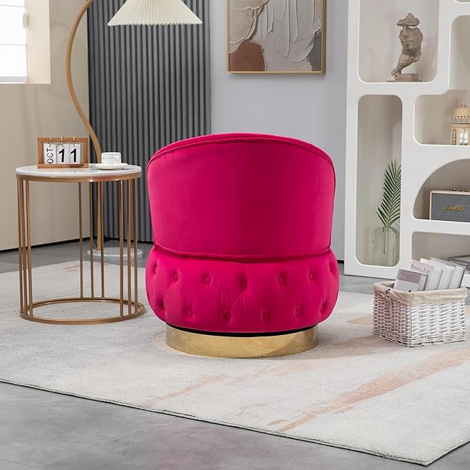 Swivel Barrel ChairVelvet Swivel Accent Chairs Modern Round Storage Small Chairs 360 Degree Upholstered Swivel Boucle Chair for Living Room Bedroom（Red）