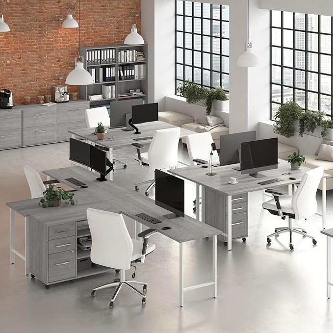 Bush Business Furniture Hustle 60W x 30D L Shaped Computer Desk with Metal Legs in Platinum Gray Modular Corner Table for Home and Professional Office
