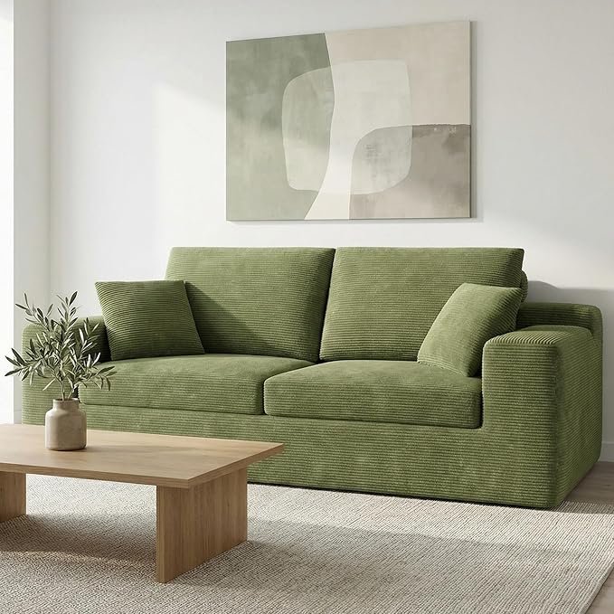 LIKIMIO 78 Loveseat Sofa in a Box Cloud Boneless Couch for Living Room with Comfy Deep Seat No Assembly Required Modern Upholstered Corduroy Sofa Apartment Home Office Green