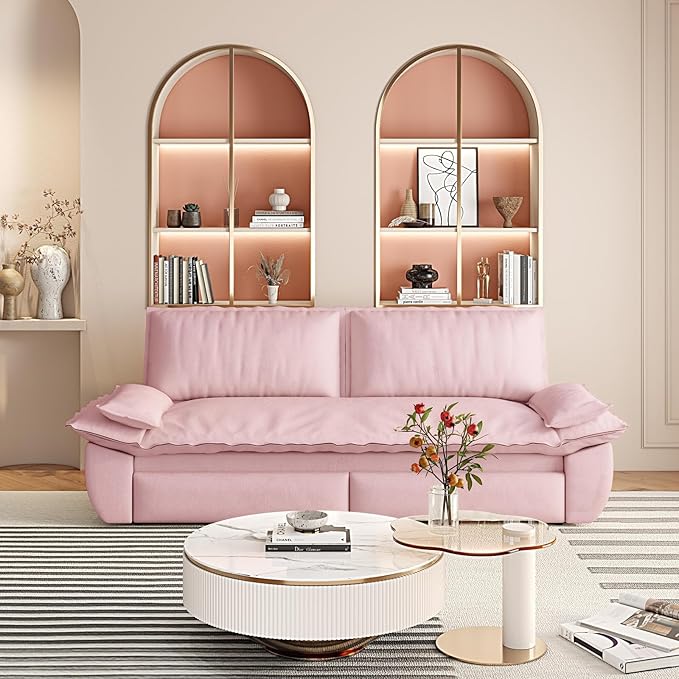 73.2 Queen Pull Out Sofa Bed 3-in-1 Convertible Sleeper Sofa Velvet Small Loveseat Couch Bed with 2 Throw Pillows Multi-Functional Couches for Living Room Apartment and Office