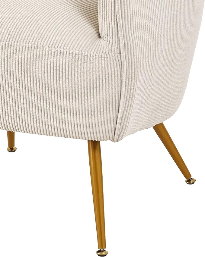 Modern Corduroy Accent Chair with Gold Metal Legs Channel Back Design and Soft Upholstery Comfortable Seating for Living Room Bedroom or Office Beige