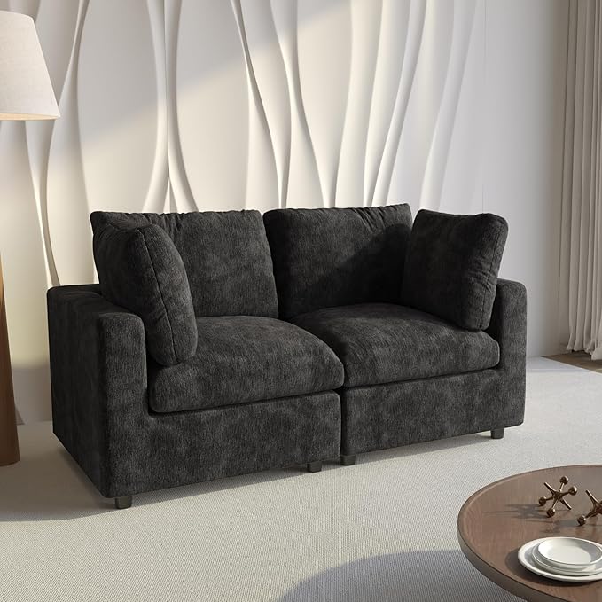 WJShome Cloud Sectional Couches for Living Room67 Convertible Love Seat 2 Seater Modular Sectional SofaDeep Seater Furniture SetsBlack