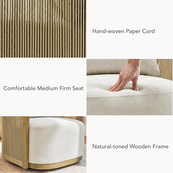 CHITA Braid Swivel Accent Chairs Modern Comfy FSC Certified Armchair with Paper Cord &amp Wood Frame for Living Room and Bedroom Fully Assembled - Linen