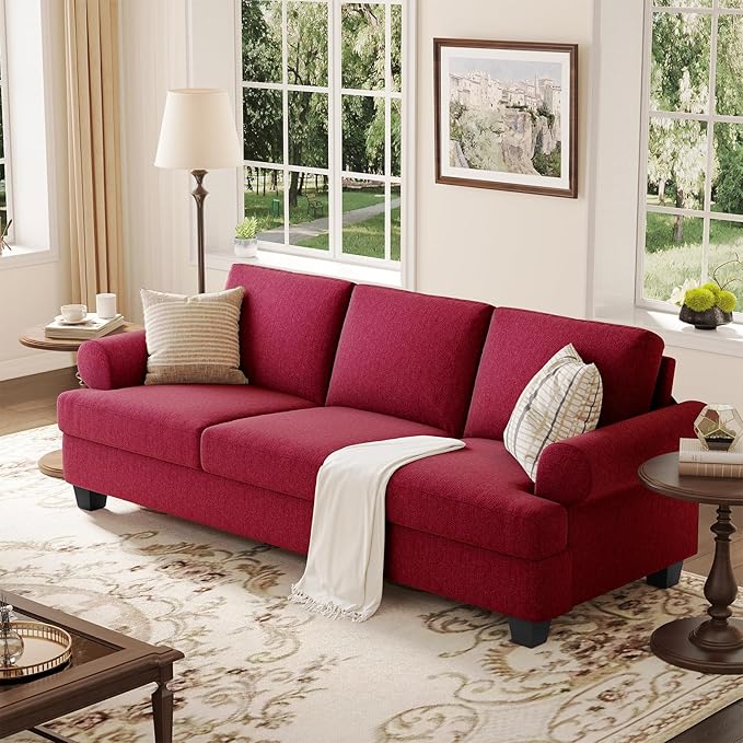 91 Inch Lawson Sofa with Extra Deep Seats Oversize Mid-Century 3-Seat Sofa Couch for Living Room Apartment Lounge Red