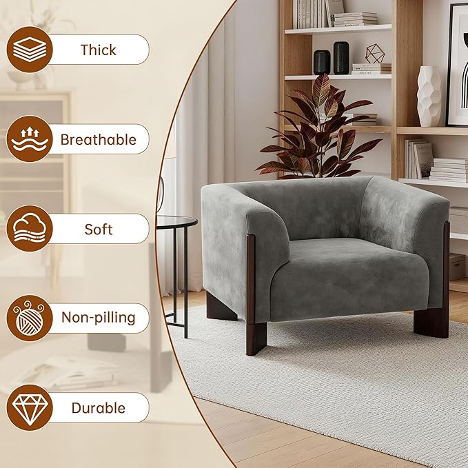 Oversized Accent Chairs Set of 2 Chenille Fabric Upholstered Club Chair for Living Room 41 Width Single Sofa Chair with Curved Handrail and Solid Wood Legs Modern Arm Chair for Bedroom HomeGray