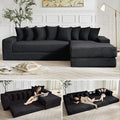 110 L-Shaped Modular Sectional Sofa with Chaise Lounge Corduroy Oversized Convertible Floor Sleeper Sofa Bed with 8 Pillows Modern Deep Seat Boneless Couches (Black 110 + Right Chaise)