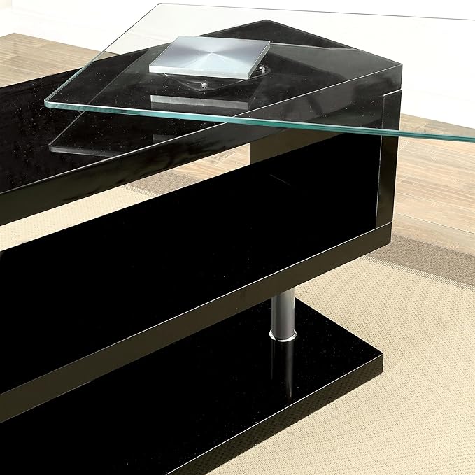 Furniture of America Lilliana S-Shaped Glass-Top Office Desk Black